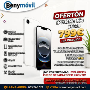 iPhone 16e 512 GB — 799 € | Benymóvil