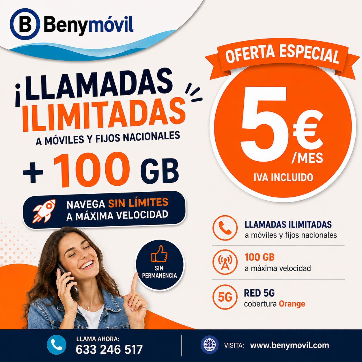 Tarifa móvil 100 GB por 5 € | Llamadas ilimitadas
